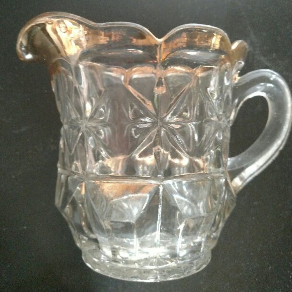 Vintage Glass Gold Trimmed Milk Pitcher -  4" tall